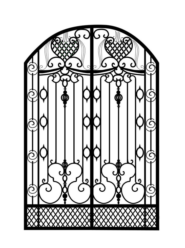 Gates forged sketch. Artistic forging. Iron door design. illustration isolated on white background. Exterior. Garden gate vector