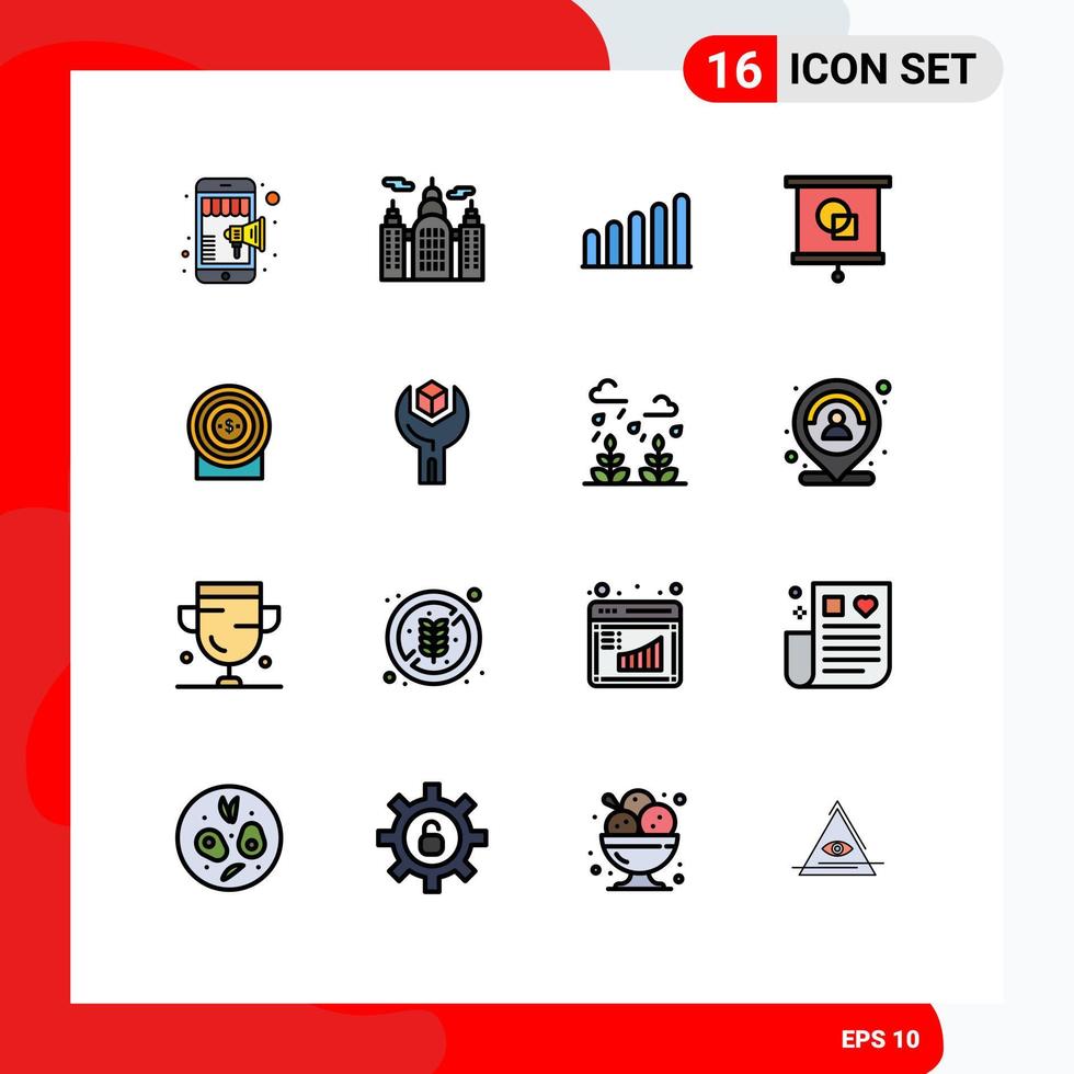 16 Flat Color Filled Line concept for Websites Mobile and Apps config achievement signal money school Editable Creative Vector Design Elements