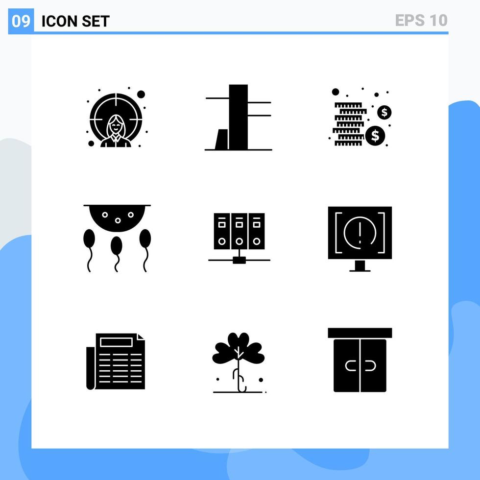 9 User Interface Solid Glyph Pack of modern Signs and Symbols of contact server biochemistry mainframe process Editable Vector Design Elements