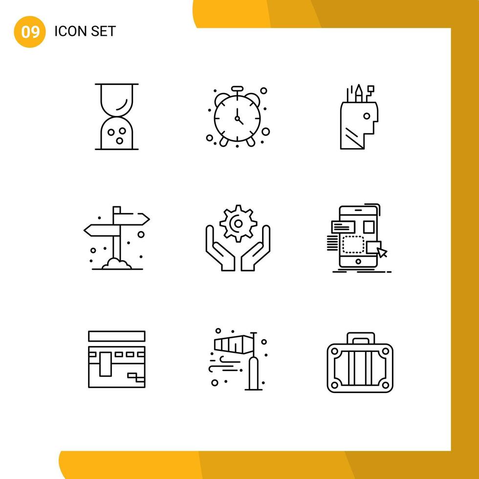 User Interface Pack of 9 Basic Outlines of cog wood education direction board Editable Vector Design Elements