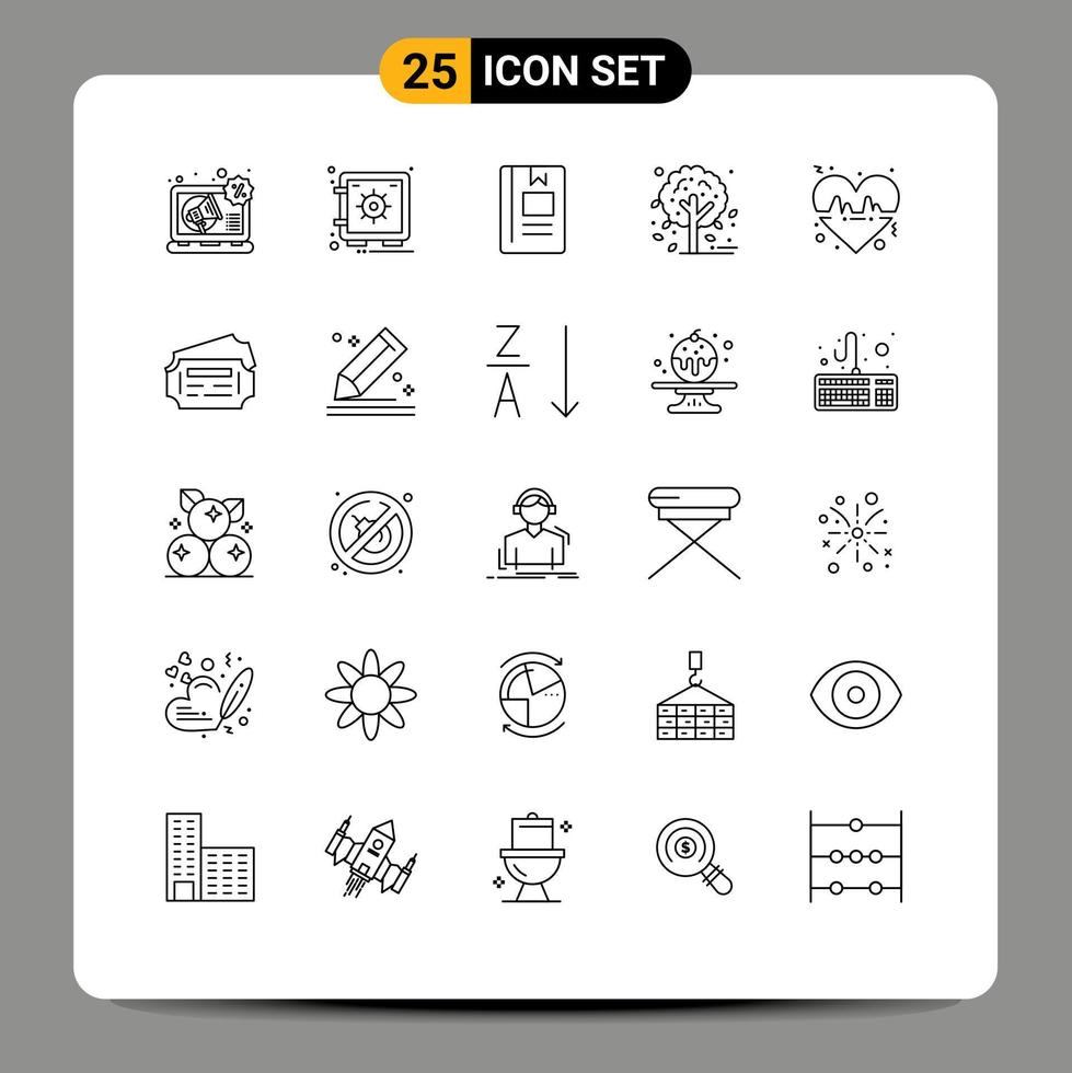 25 Universal Lines Set for Web and Mobile Applications heart tree book leaf reading Editable Vector Design Elements
