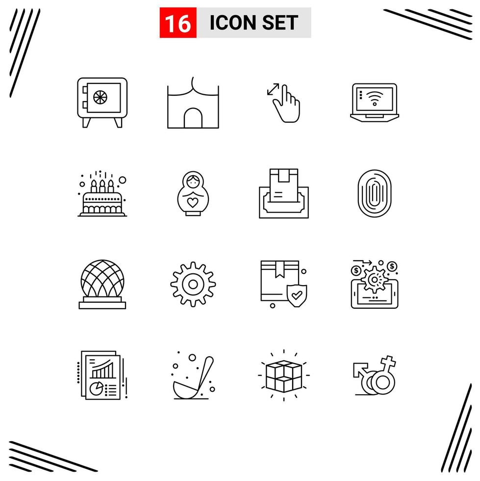Stock Vector Icon Pack of 16 Line Signs and Symbols for party signal expand computer touch Editable Vector Design Elements