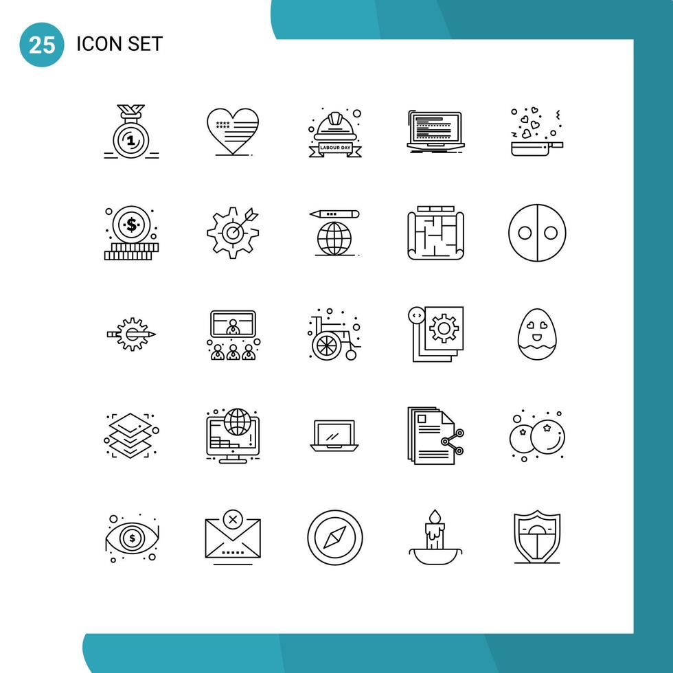 Stock Vector Icon Pack of 25 Line Signs and Symbols for monoblock coding flag code helmet Editable Vector Design Elements