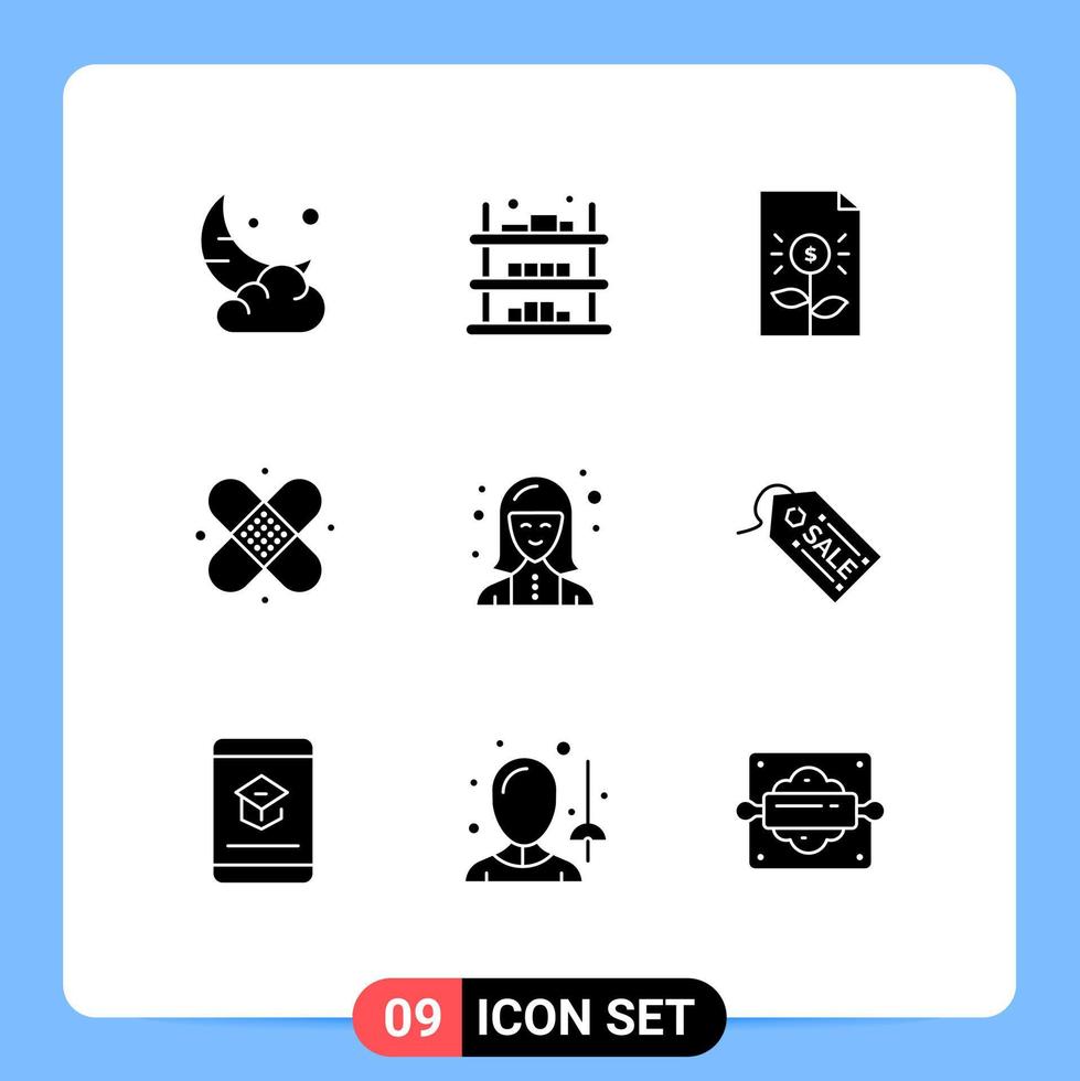 Set of 9 Modern UI Icons Symbols Signs for medical care sale investment document Editable Vector Design Elements