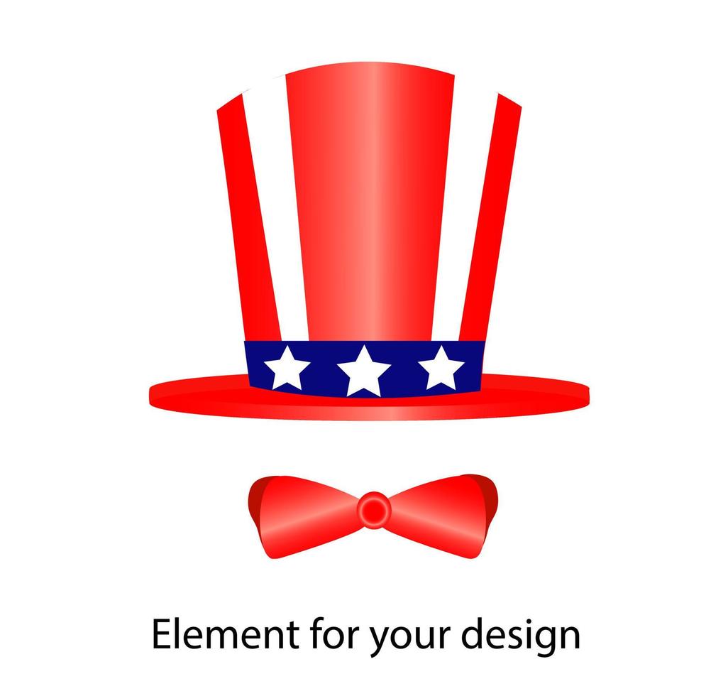 Hat top hat in red-blue colors with stars. The national flag of america. Independence Day of the United States of America. illustration isolated on a white background.. vector