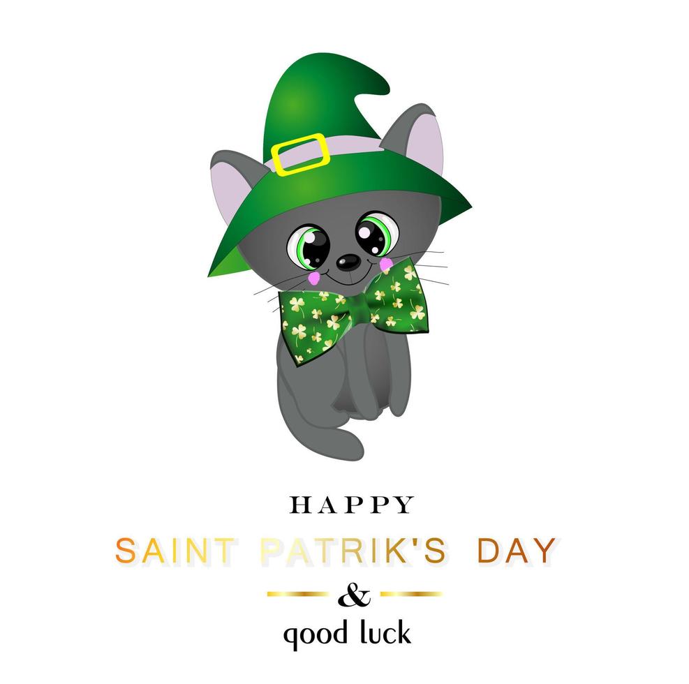 St. Patrick's Day banner. March 17 background design, Cat in a green hat. Horizontal poster, postcard, website headers vector