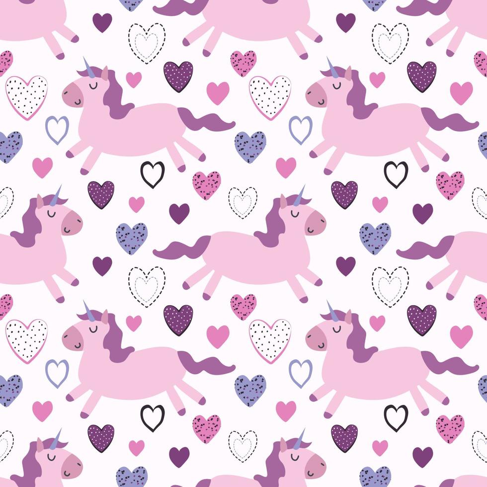 Unicorn and hearts. Seamless pattern, vector illustration