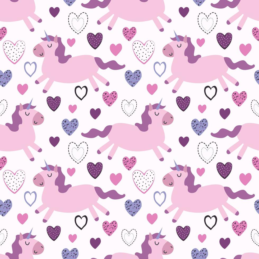 Unicorn and hearts. Seamless pattern, vector illustration