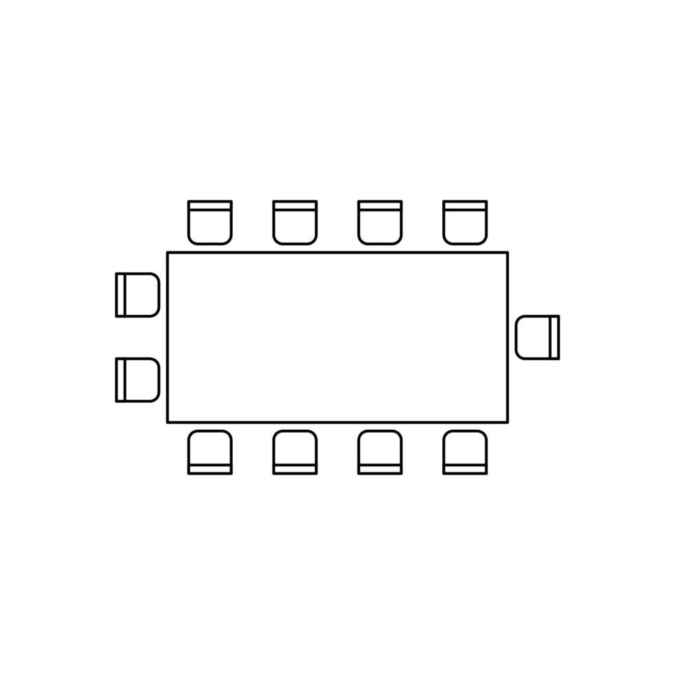 Plan conference for arranging seats and tables in interior, layout graphic outline elements. Chairs and tables icons in scheme architectural plan. Office and home furniture, top view. Vector line
