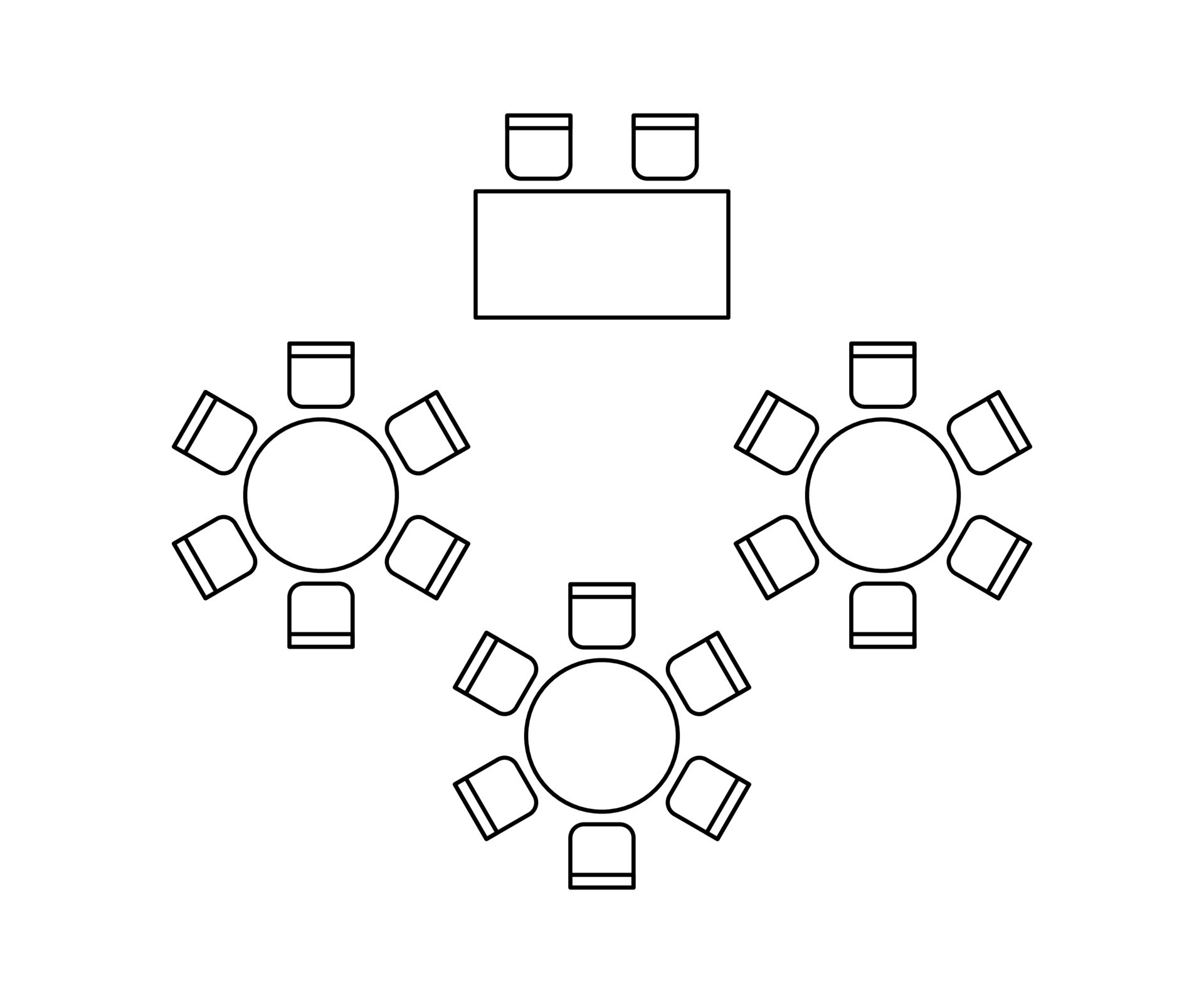 Plan for arranging seats and tables in interior on event banquet