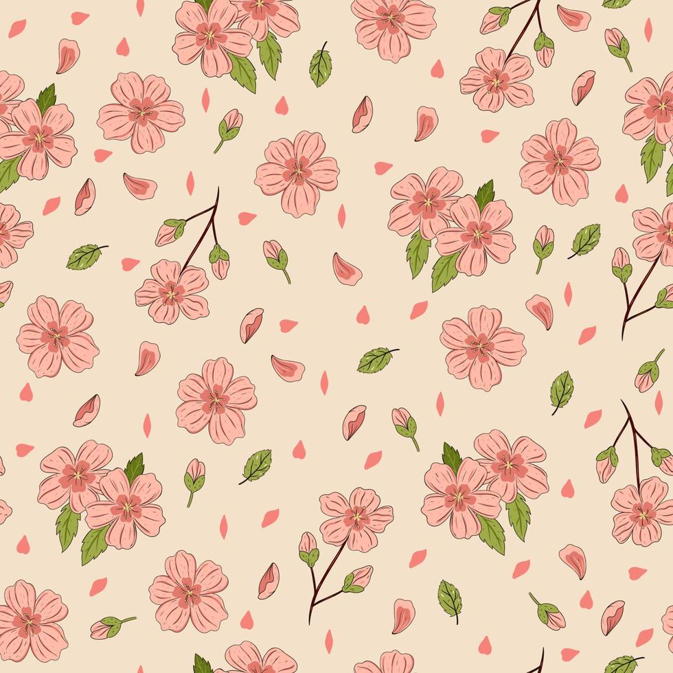 Seamless pattern with sakura flowers. Vector graphics.