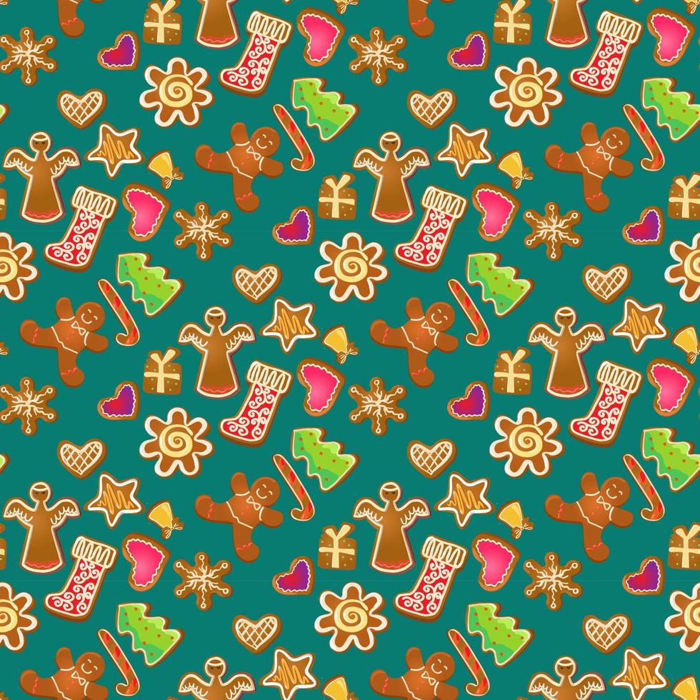 Christmas seamless pattern background with gingerbread collection vector