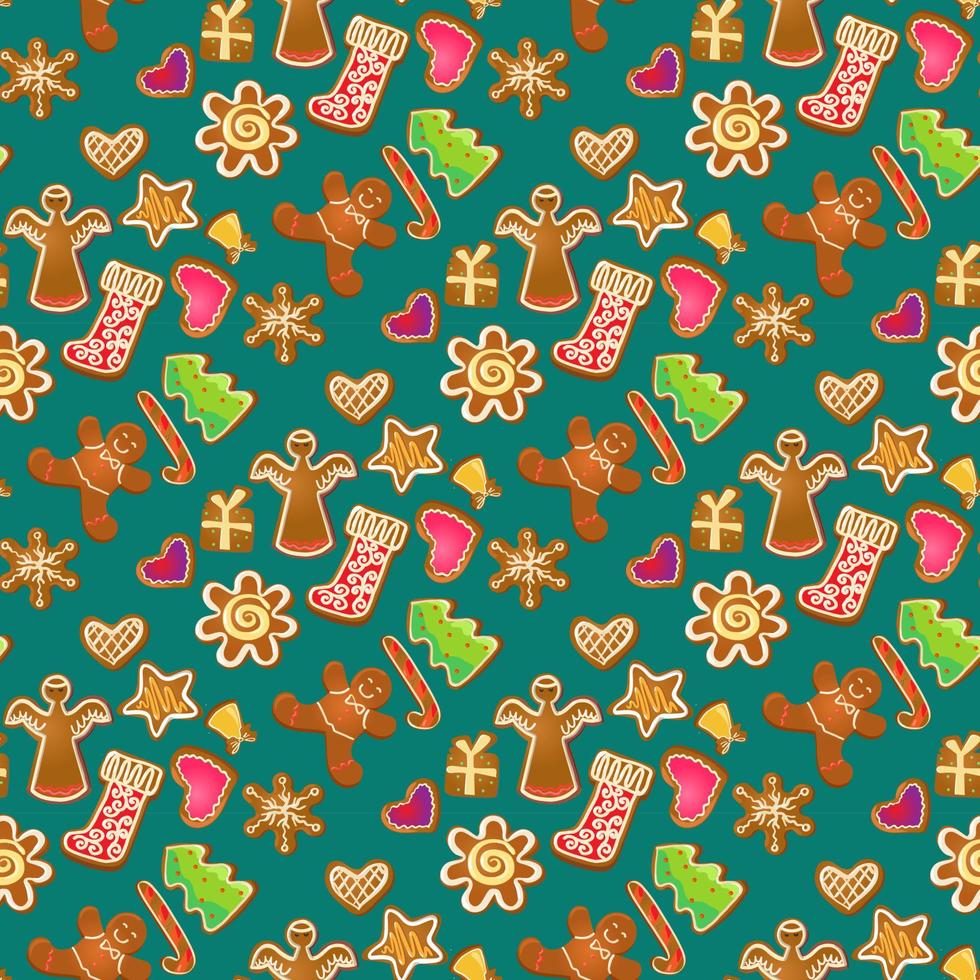 Christmas seamless pattern background with gingerbread collection vector