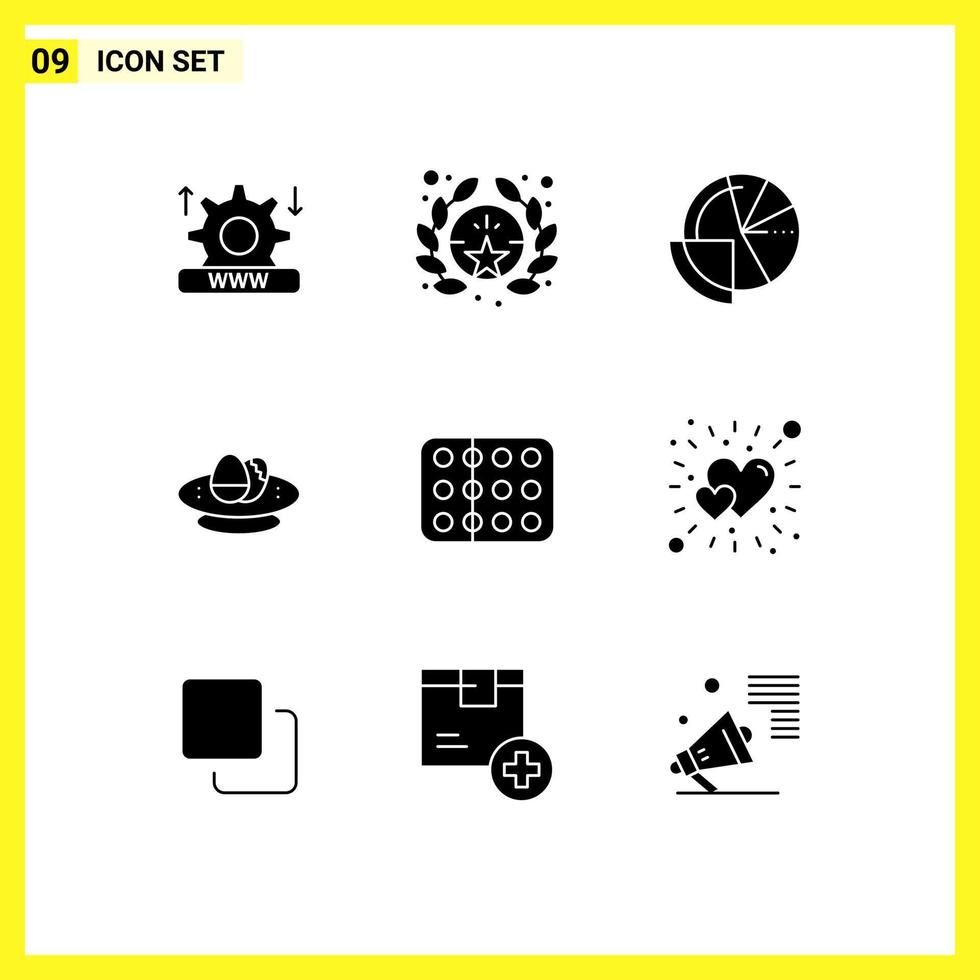 9 Thematic Vector Solid Glyphs and Editable Symbols of biology egg analysis easter bowl Editable Vector Design Elements