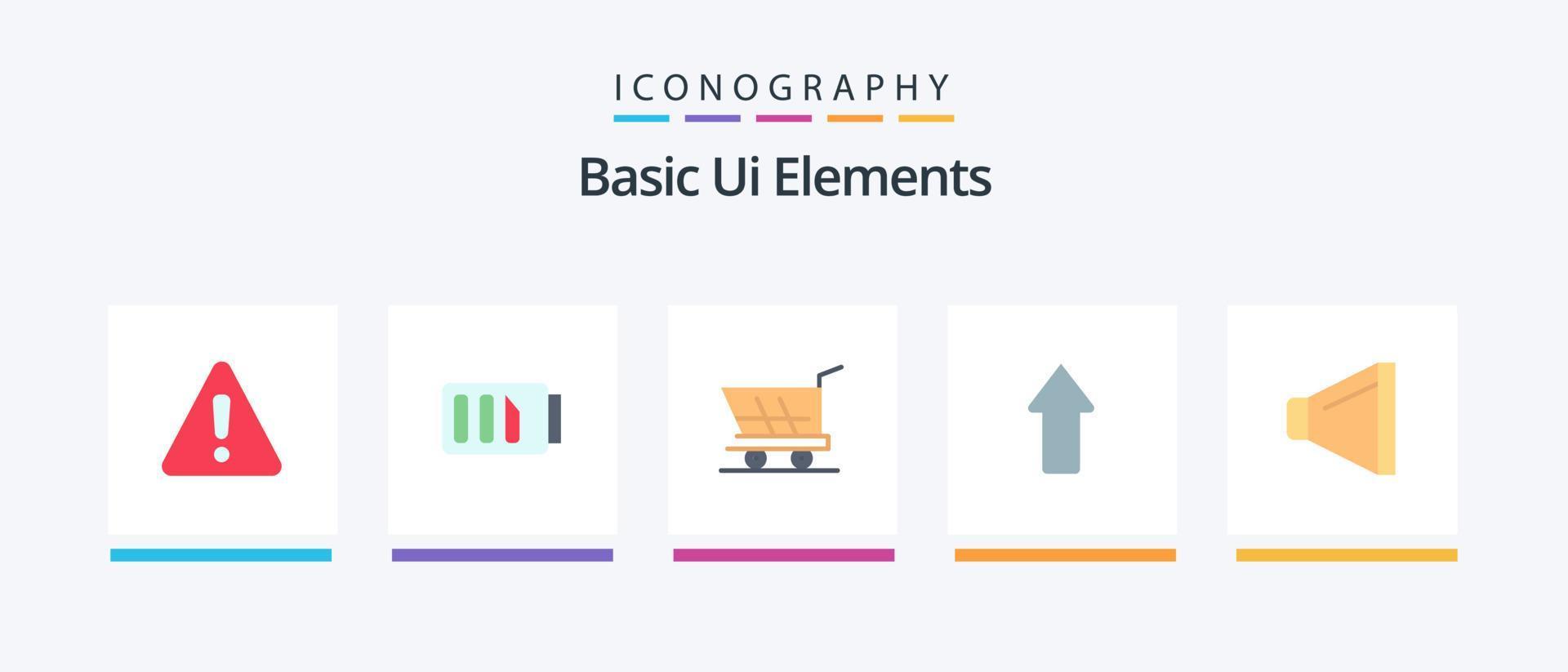 Basic Ui Elements Flat 5 Icon Pack Including speaker. upload. cart. up. arrow. Creative Icons Design vector