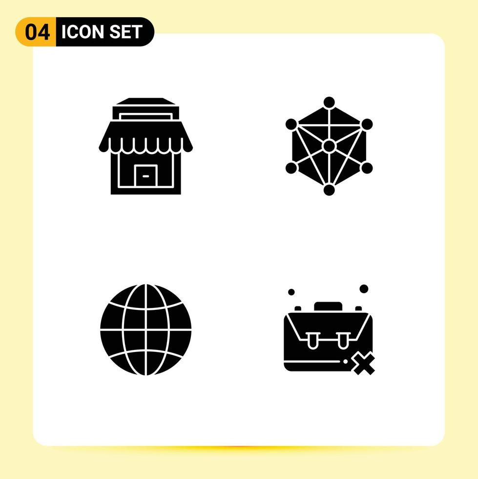 Modern Set of 4 Solid Glyphs Pictograph of building earth data machine geography Editable Vector Design Elements