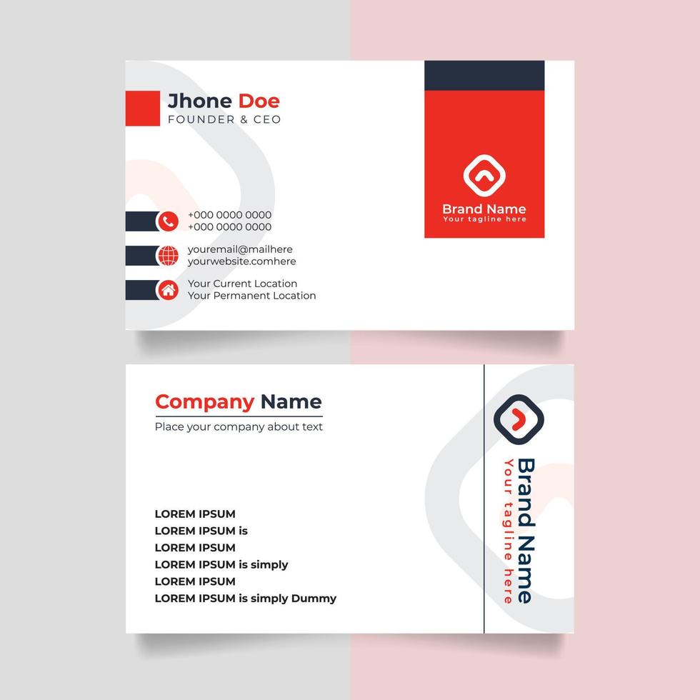 Red modern creative business card and name card,horizontal simple clean template vector design, layout in rectangle size.