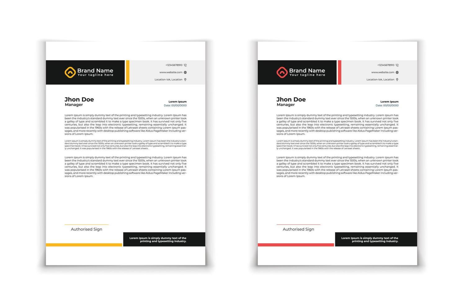 corporate business letterhead template design with color variation bundle vector