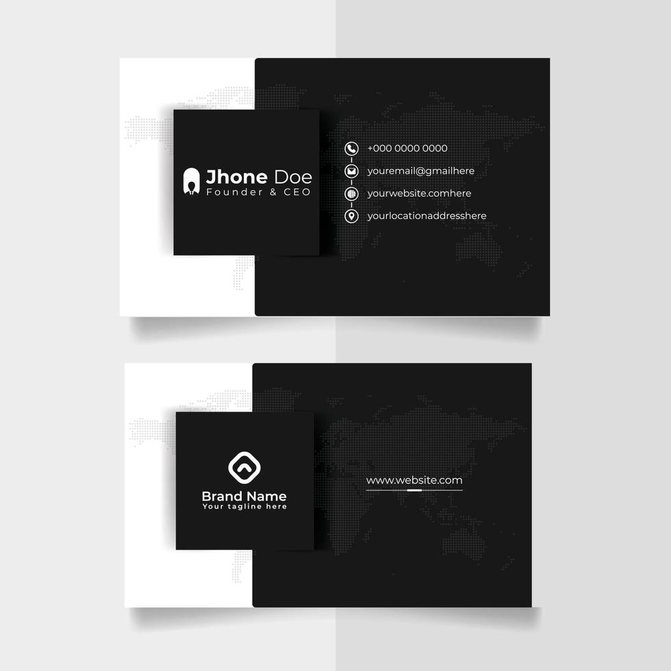 Black modern creative business card and name card, horizontal simple clean template vector design, layout in rectangle size.