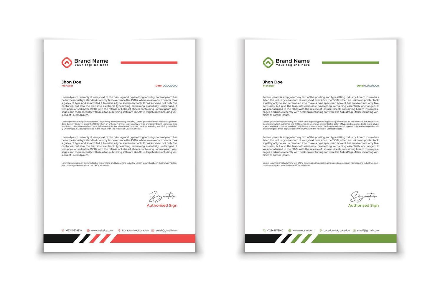 corporate business letterhead template design with color variation bundle vector