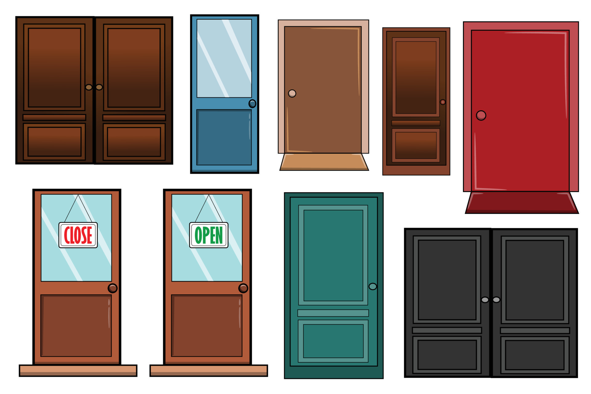 Set Of Doors House Door Shop Room Building 16149823 Vector Art at Vecteezy