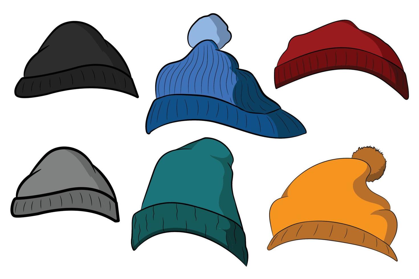 Set Of Beany Hat Toque caps vector