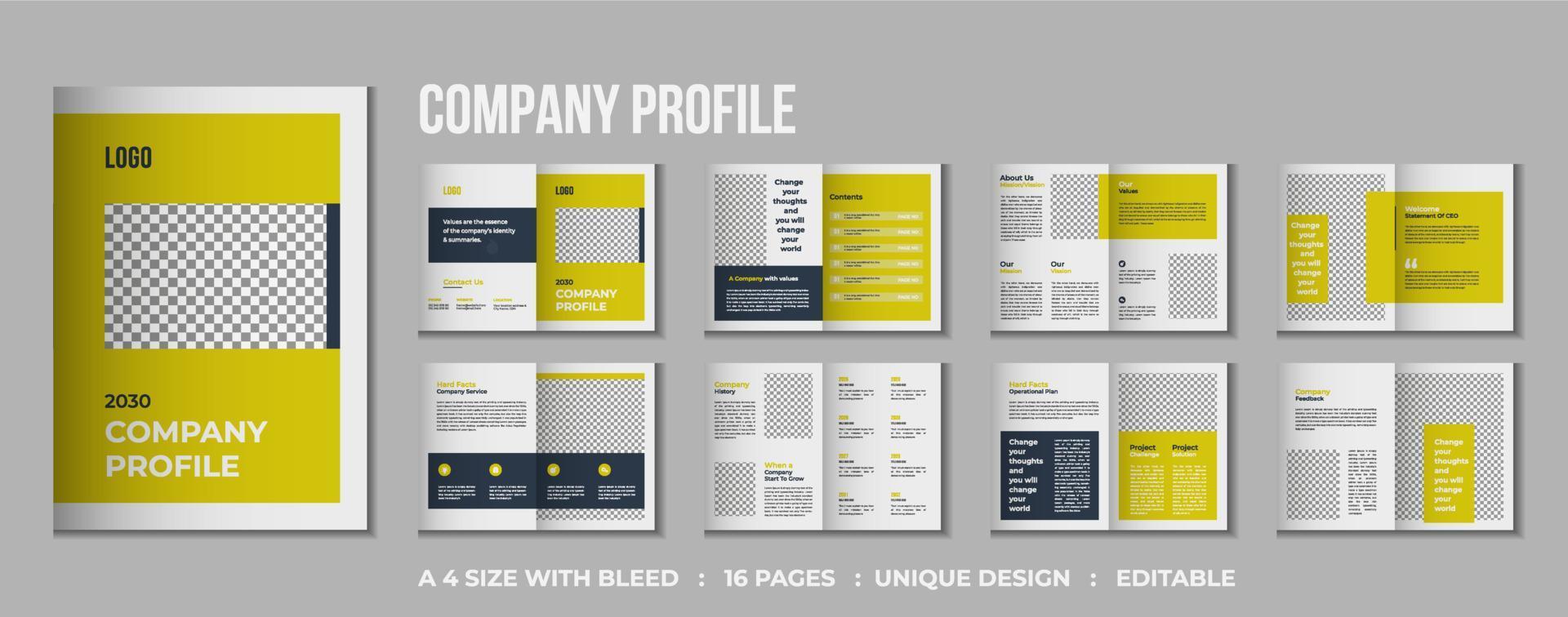 16 pages Corporate company profile bifold brochure template design vector