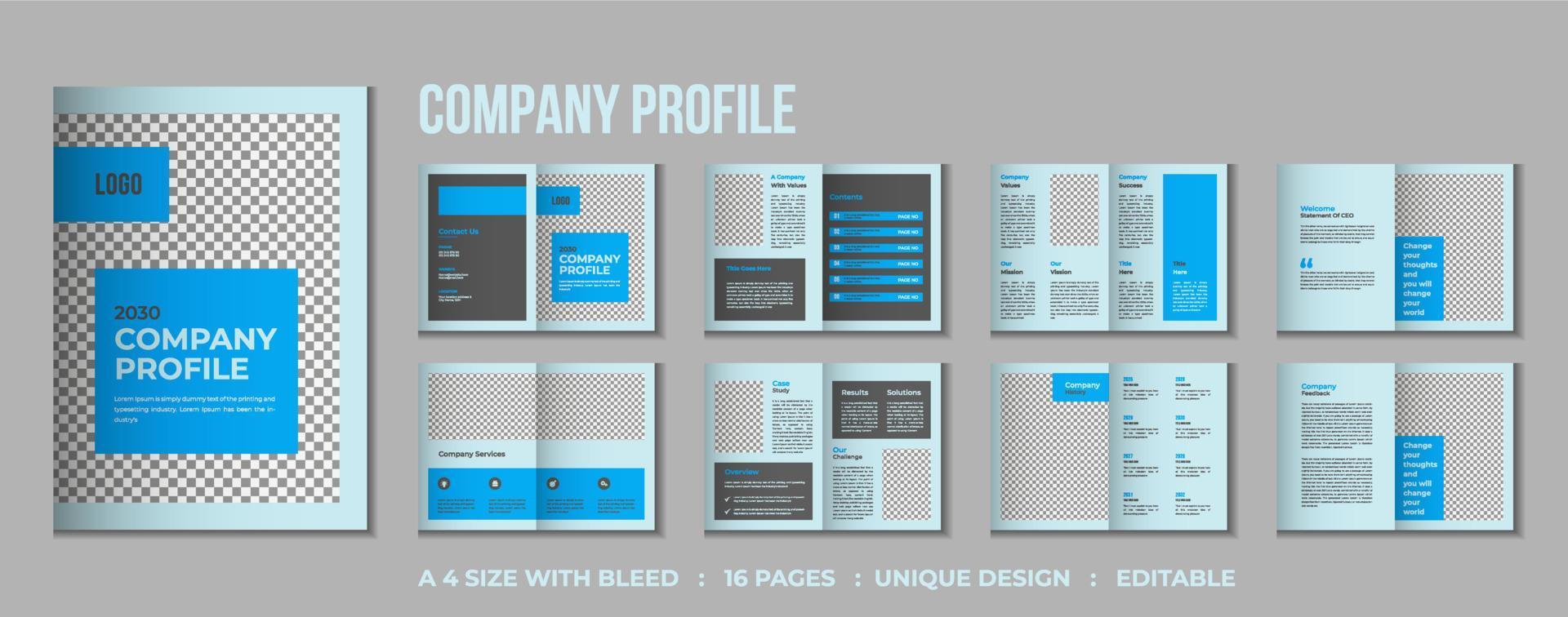 16 pages Corporate company profile bifold brochure template design vector