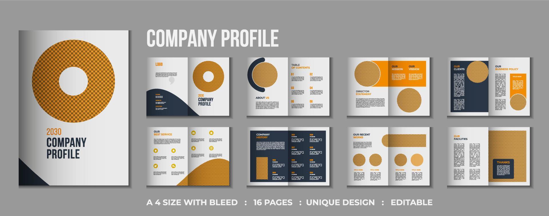 Diseño de maqueta de folleto plegable de perfil de empresa de 16 páginas vector