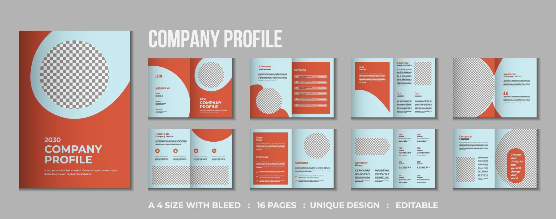 16 pages Corporate company profile bifold brochure template design vector