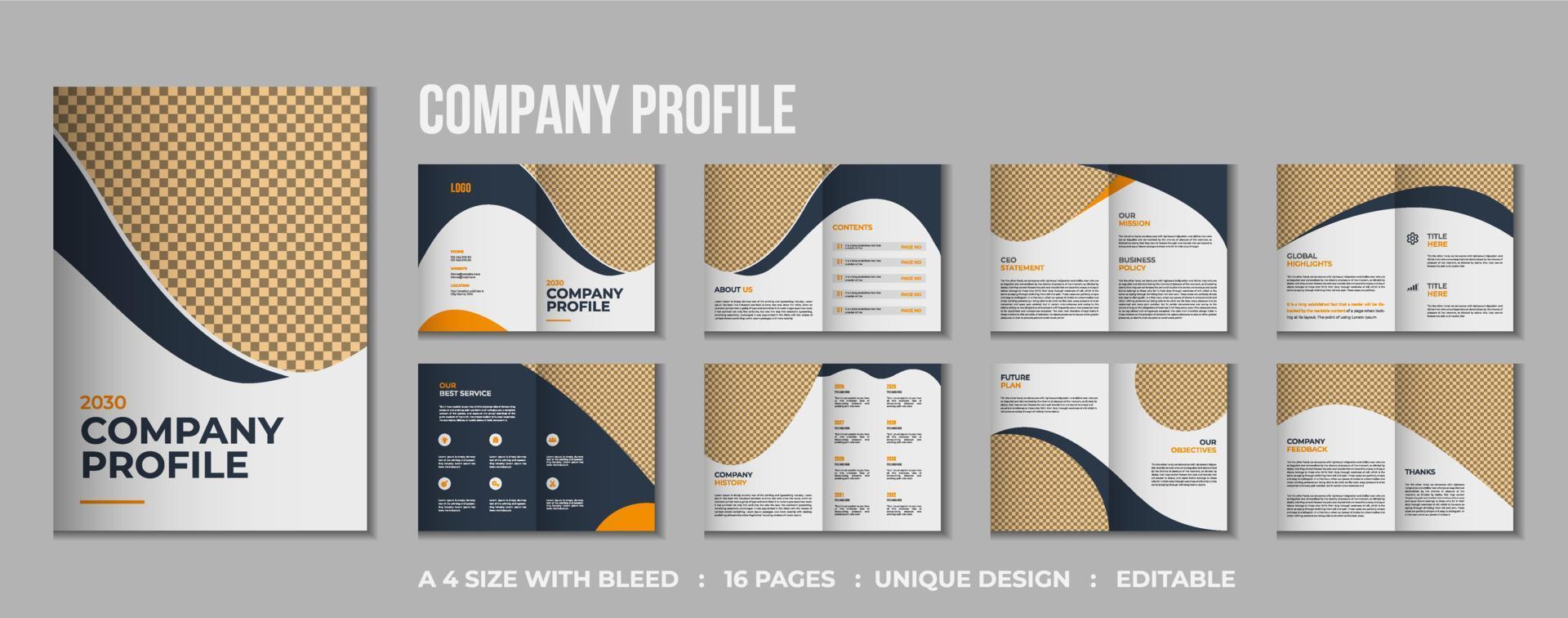 Diseño de maqueta de folleto plegable de perfil de empresa de 16 páginas vector