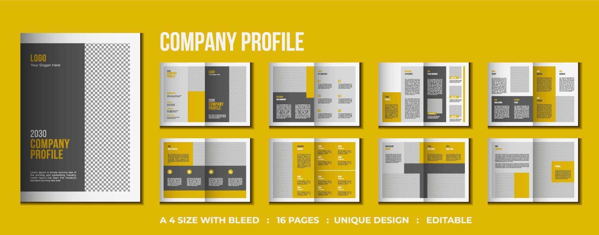 16 pages Corporate company profile bifold brochure template design vector