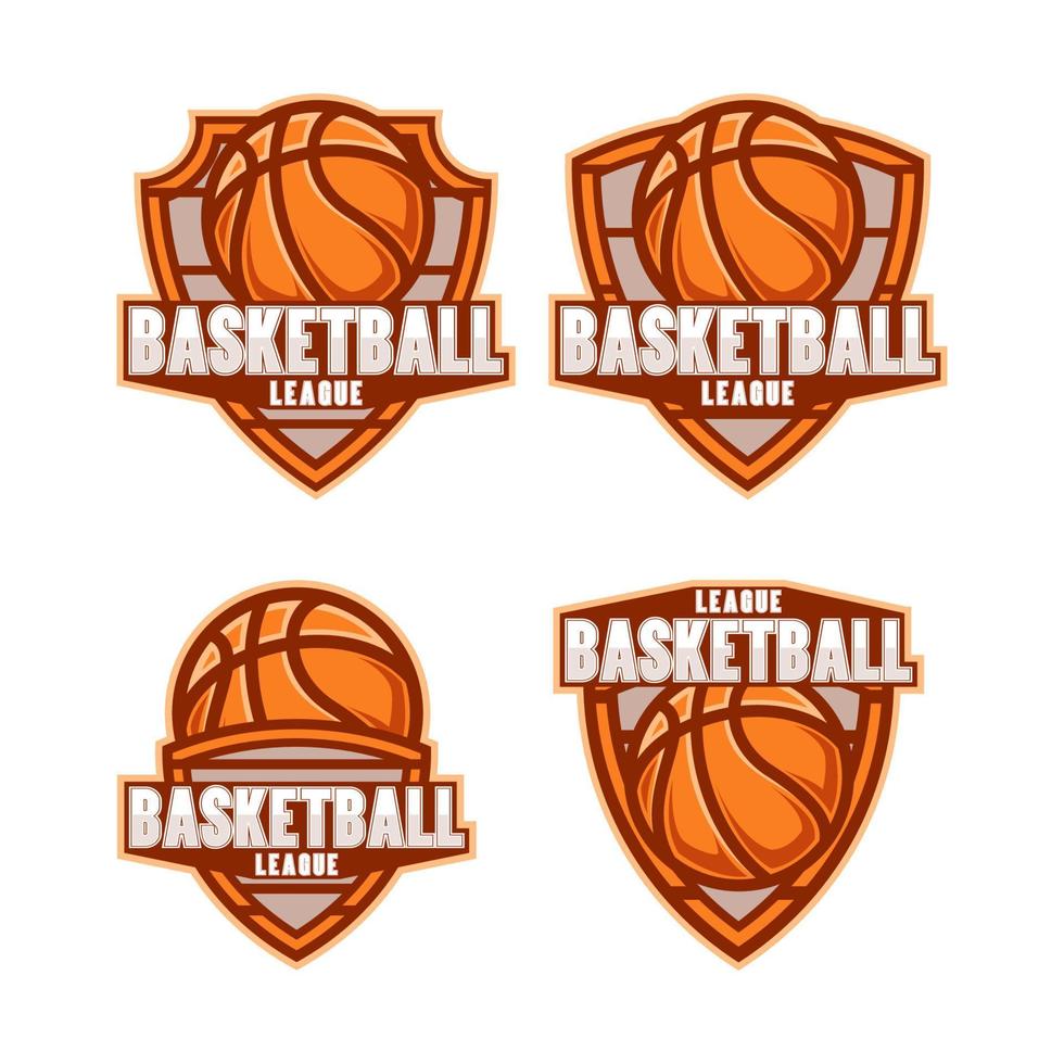 conjunto de logotipos de baloncesto, placa y emblema de forma de escudo perfecto para el equipo deportivo vector