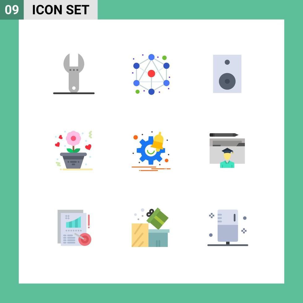Universal Icon Symbols Group of 9 Modern Flat Colors of settings notification products rose love Editable Vector Design Elements