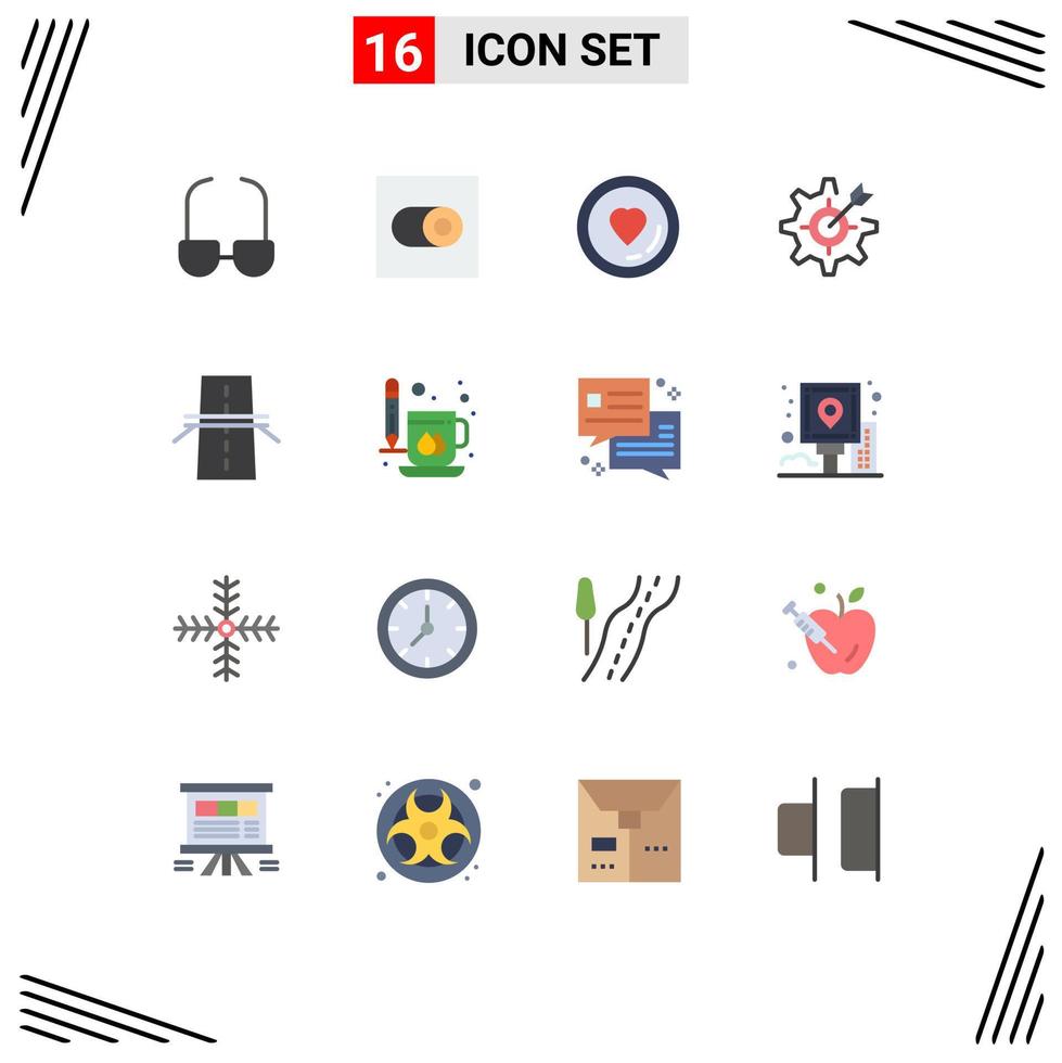 Universal Icon Symbols Group of 16 Modern Flat Colors of creative bridge lover target gear Editable Pack of Creative Vector Design Elements