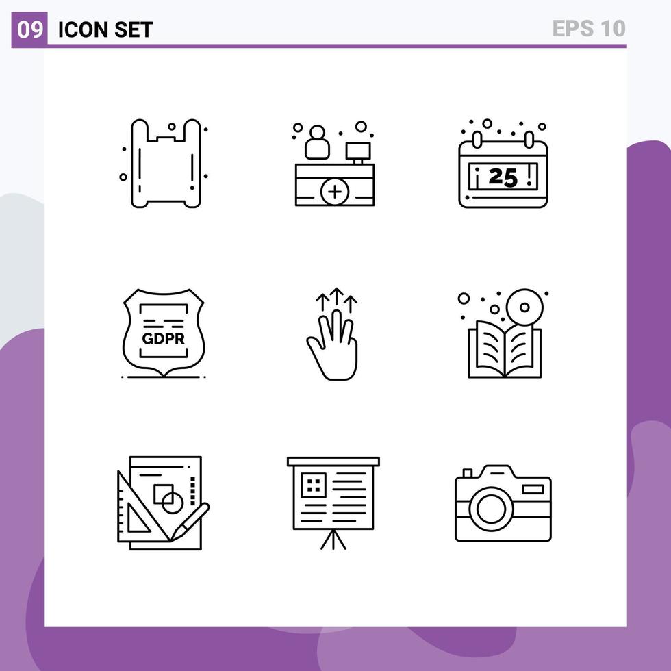 9 Universal Outlines Set for Web and Mobile Applications mobile gestures christmas private locked Editable Vector Design Elements