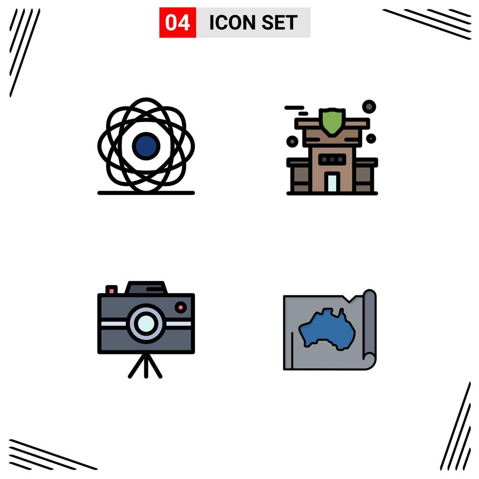User Interface Pack of 4 Basic Filledline Flat Colors of atom handycam orbit insurance professional camera Editable Vector Design Elements