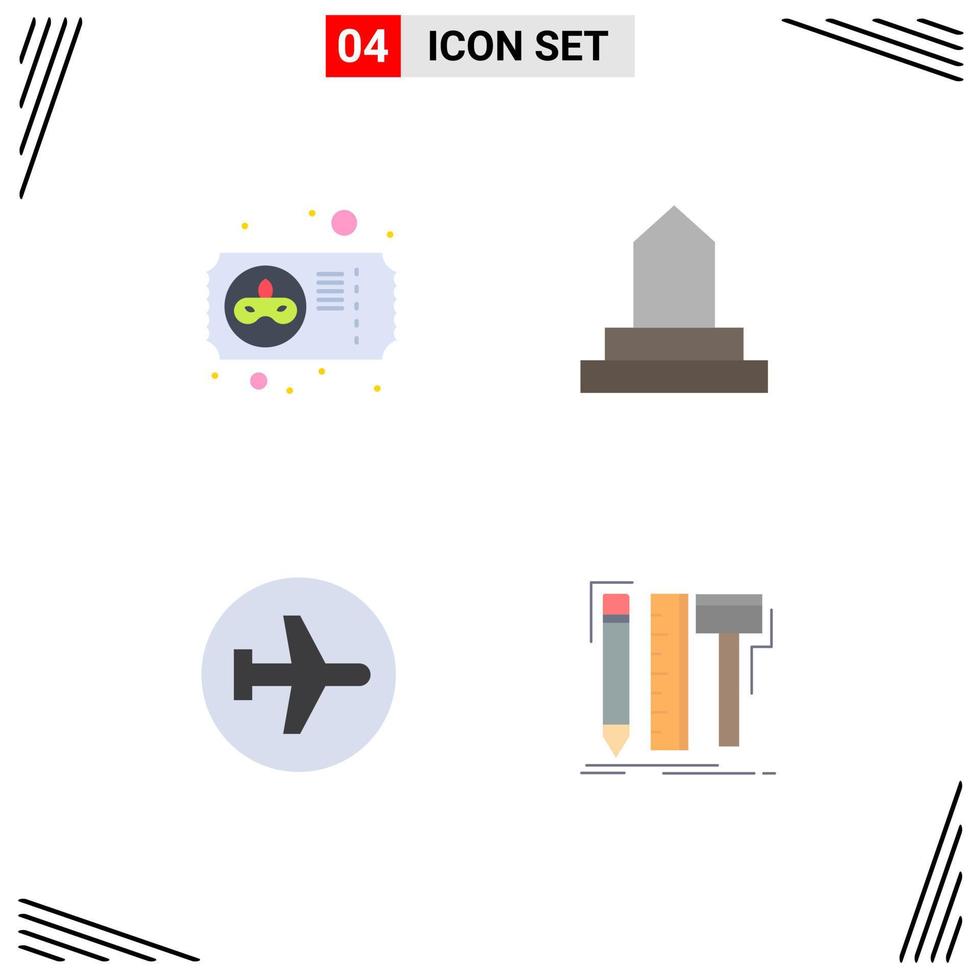 4 iconos planos vectoriales temáticos y símbolos editables de carnaval boleto de avión edificio islámico volando elementos de diseño vectorial editables vector