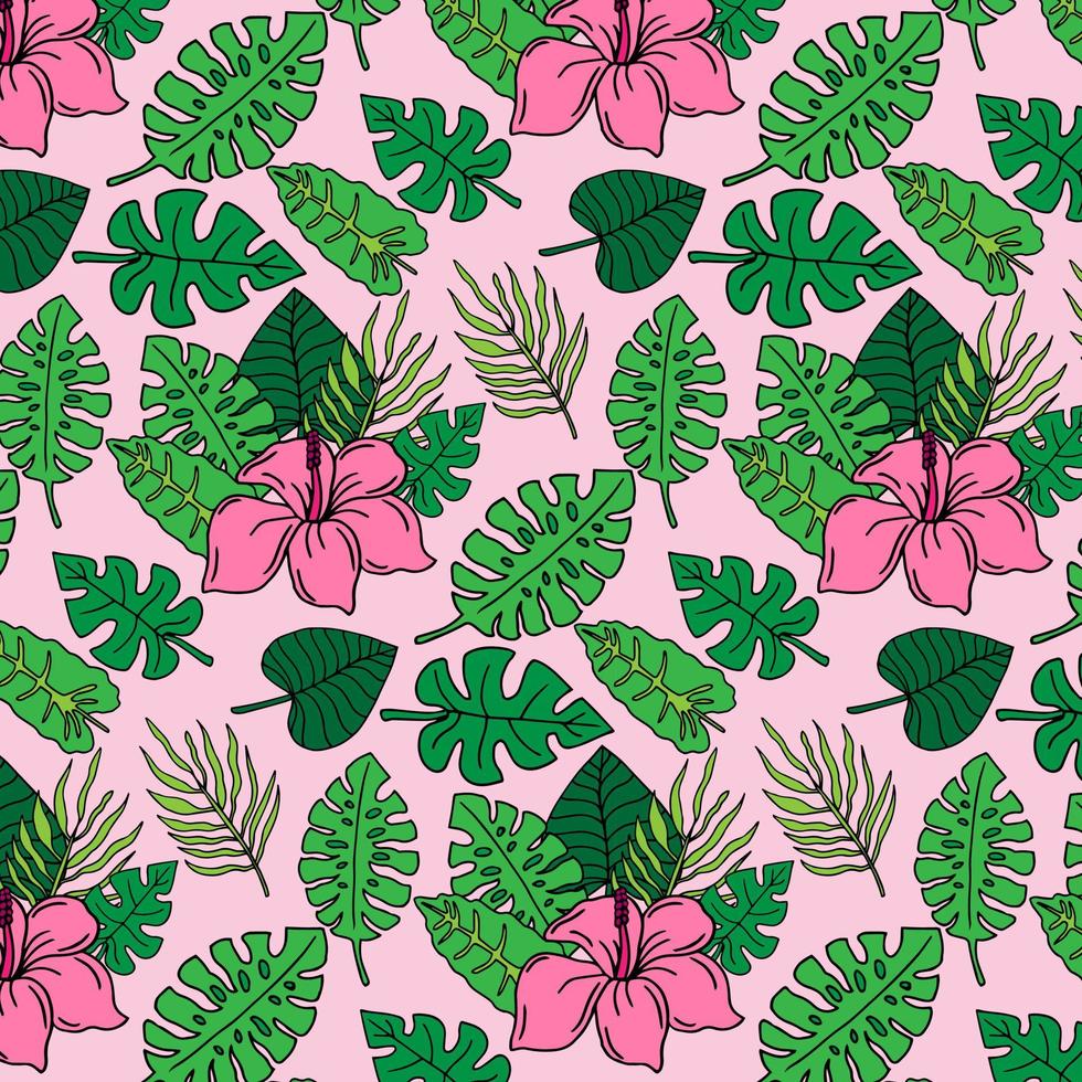 tropical leaves. Palm and monster. vector pattern.