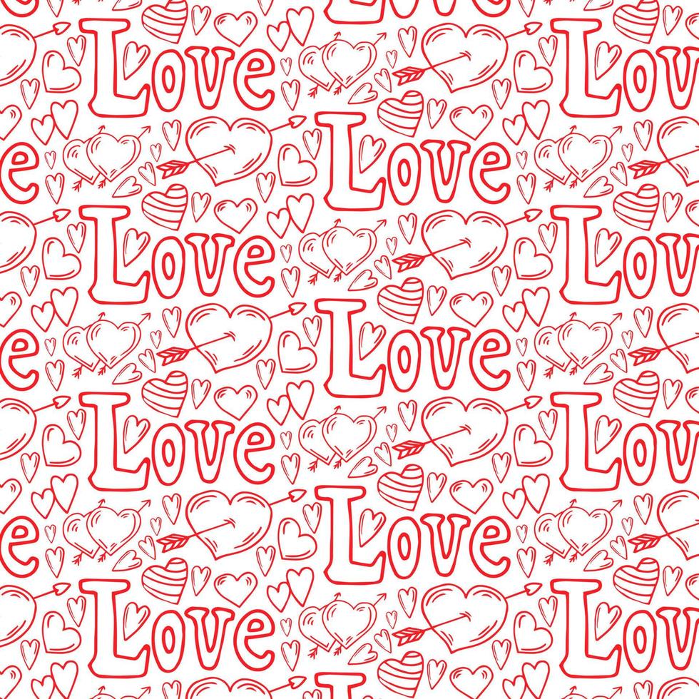 pattern with lettering love and hearts isolated on white background vector