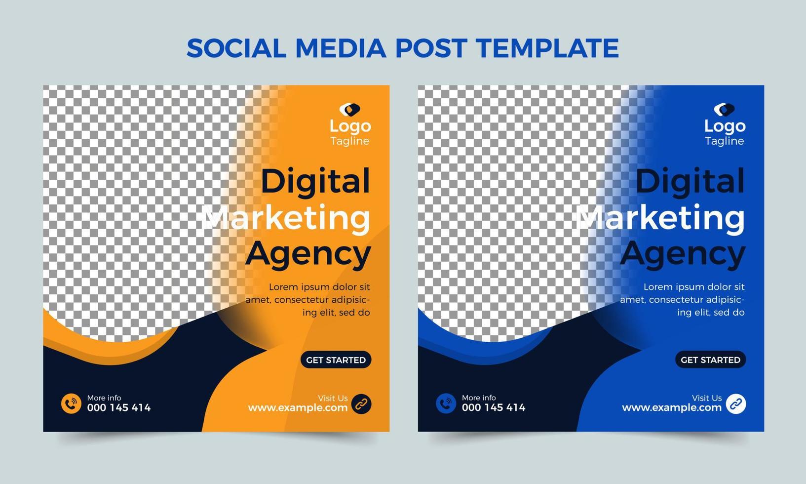 plantilla de diseño de banner de marketing digital o de negocios corporativos, diseño de publicaciones en redes sociales de promoción de negocios en amarillo y azul vector