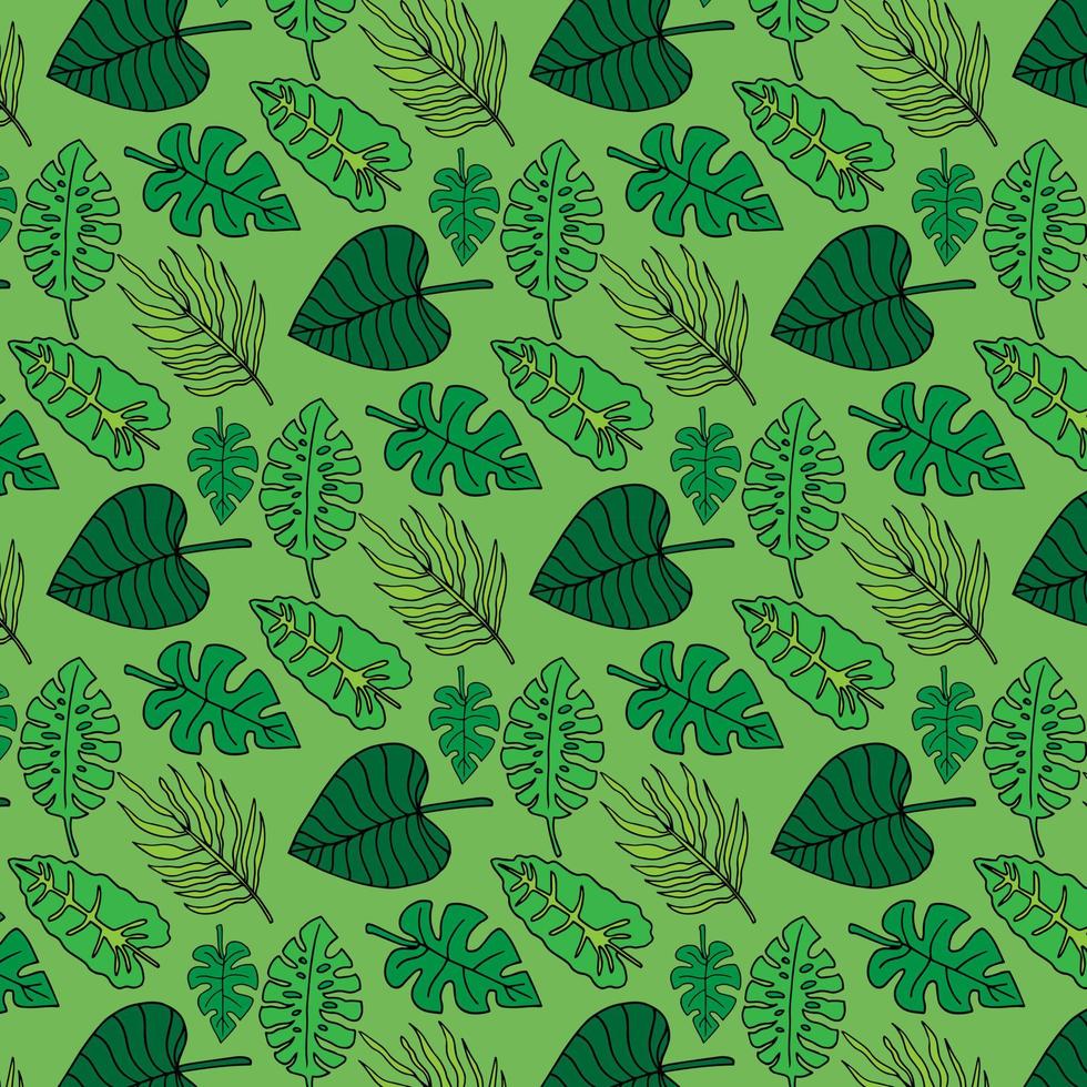 tropical leaves. Palm and monster. vector pattern.
