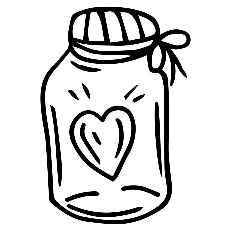 Glass jar with hearts. Valentine's Day. Love. The senses. Emotions. Romance. Vector. Doodle. Drawn by hand. Jar vector