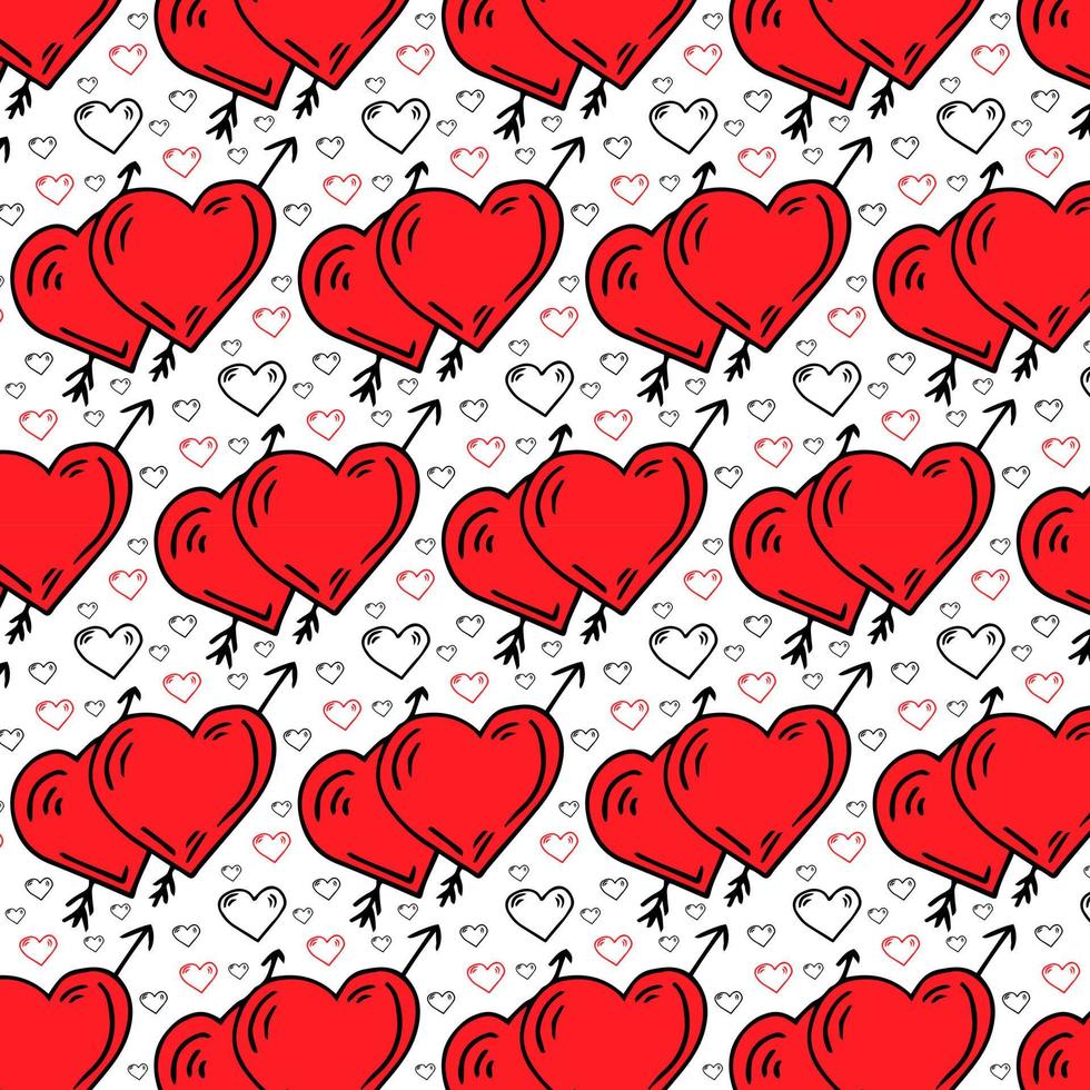 pattern with red hearts and arrows isolated on white background vector