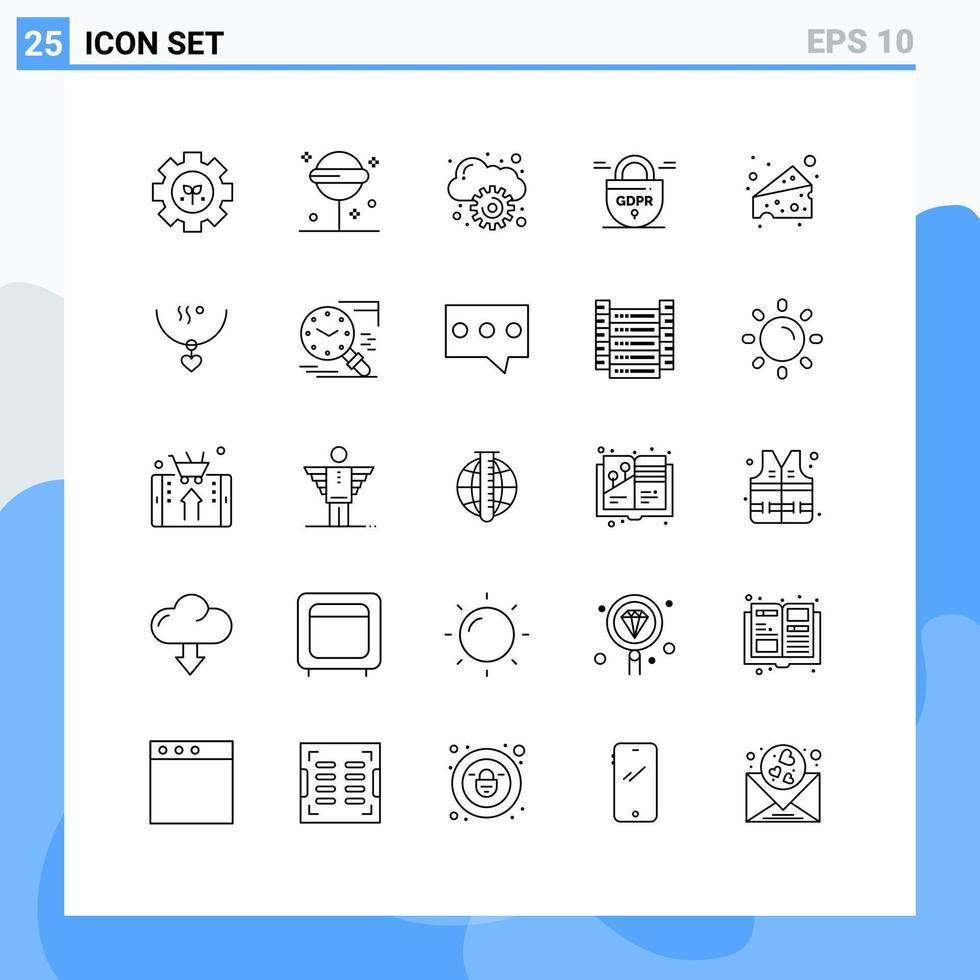 25 Universal Line Signs Symbols of swiss cheese cloud secure gdpr Editable Vector Design Elements