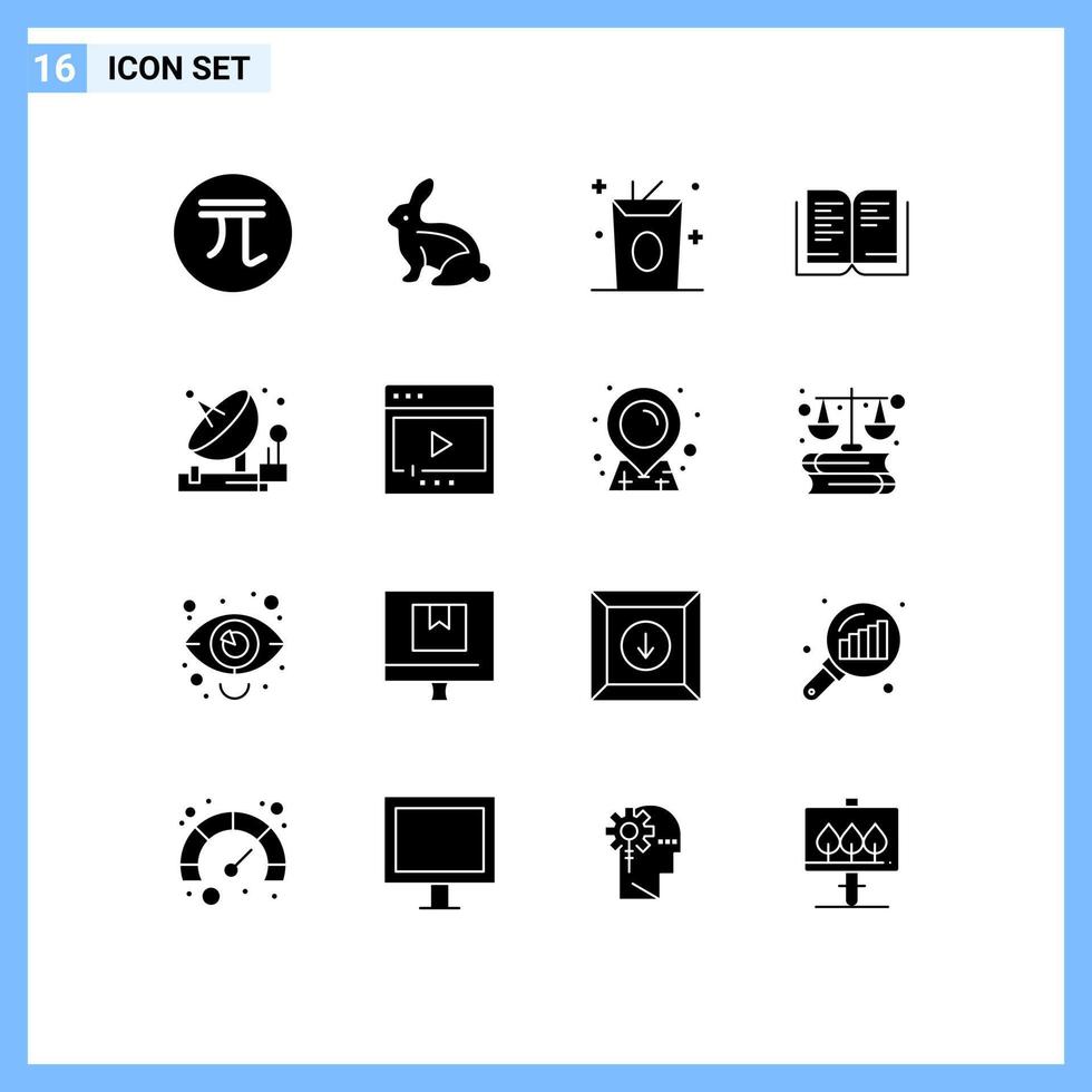 Editable Vector Line Pack of 16 Simple Solid Glyphs of communication school rabbit education meal Editable Vector Design Elements