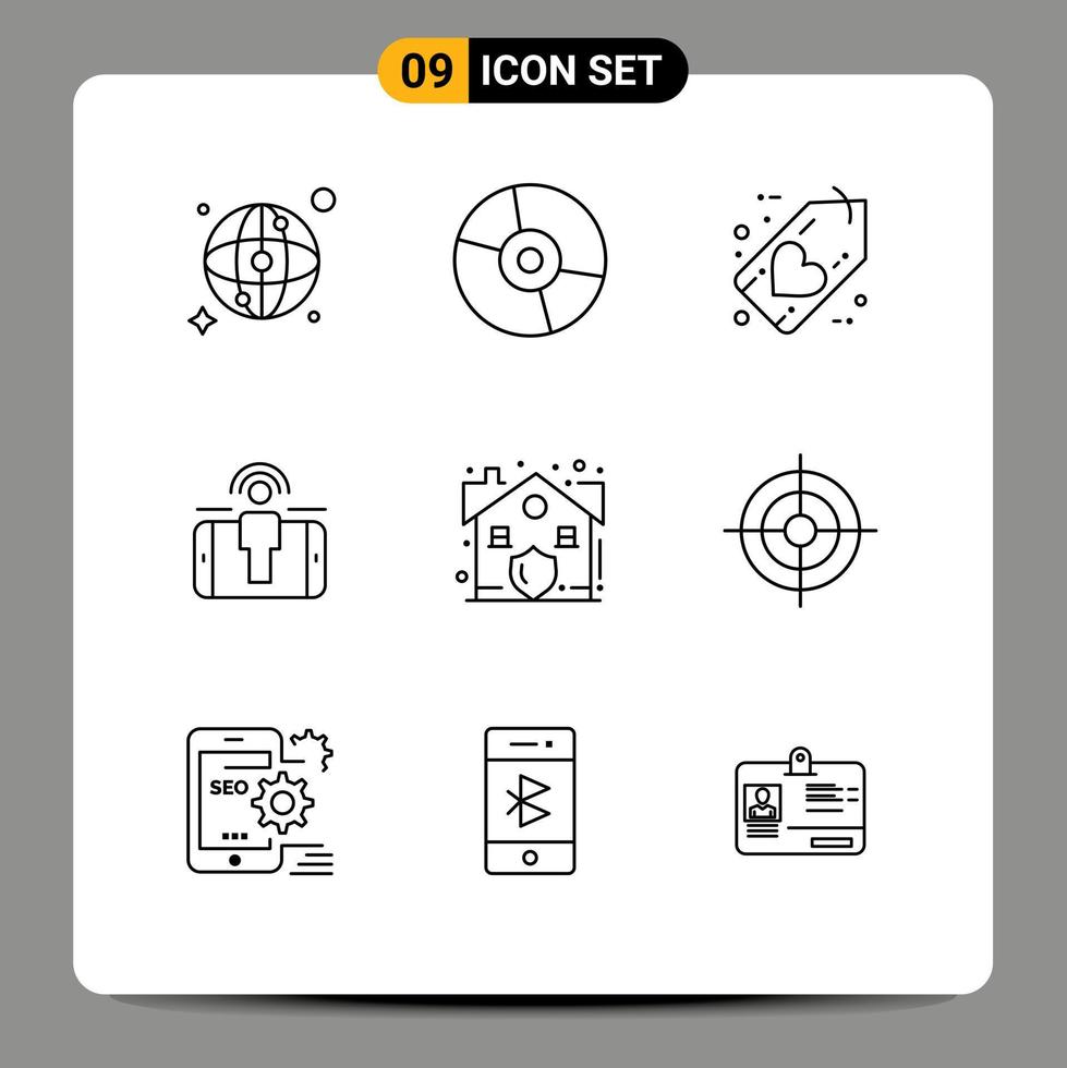 símbolos de iconos universales grupo de 9 esquemas modernos de participación de usuarios inmobiliarios usuario negro amor elementos de diseño vectorial editables vector