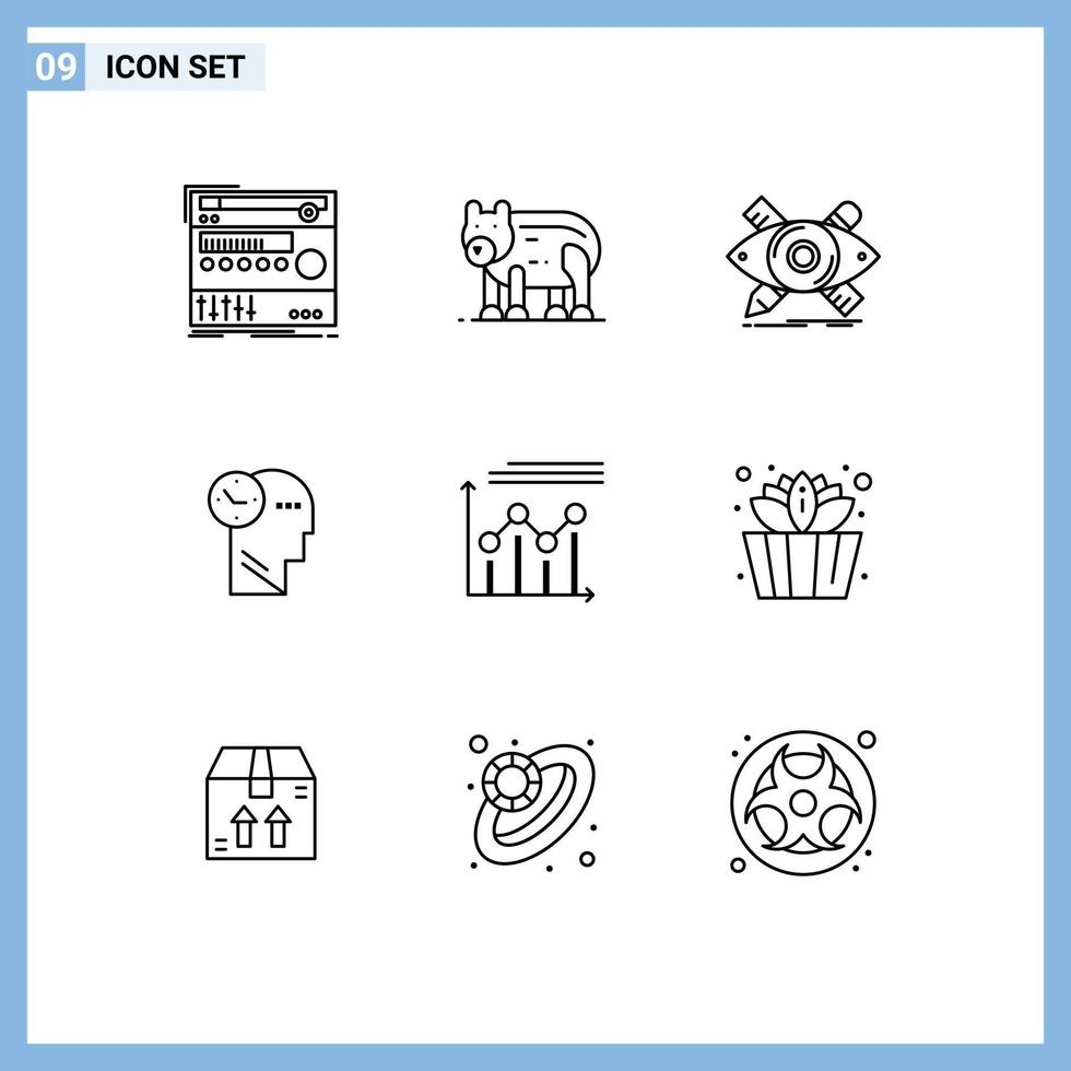 Editable Vector Line Pack of 9 Simple Outlines of head mind canada time sketch Editable Vector Design Elements