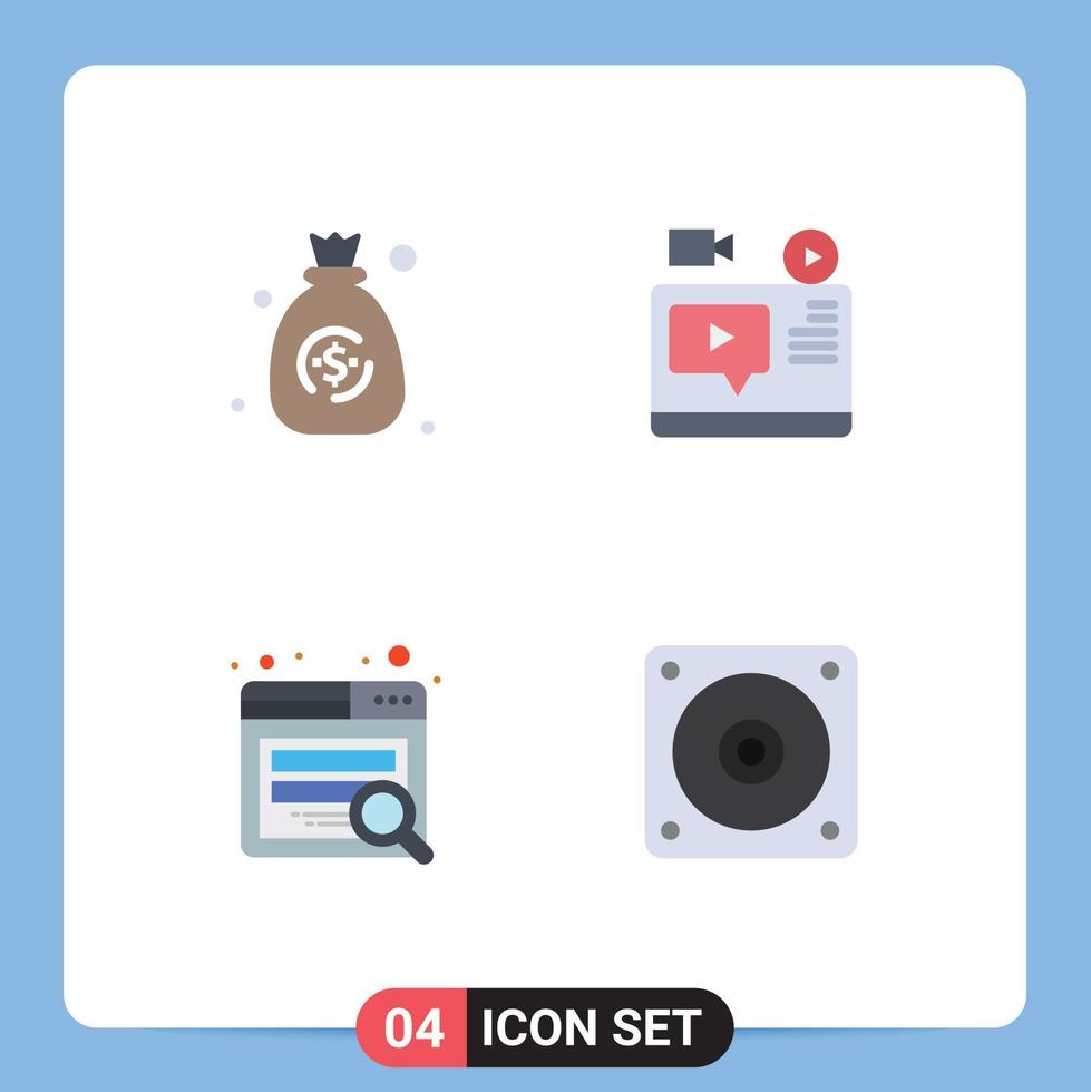 Group of 4 Flat Icons Signs and Symbols for bag seo video youtube electric Editable Vector Design Elements