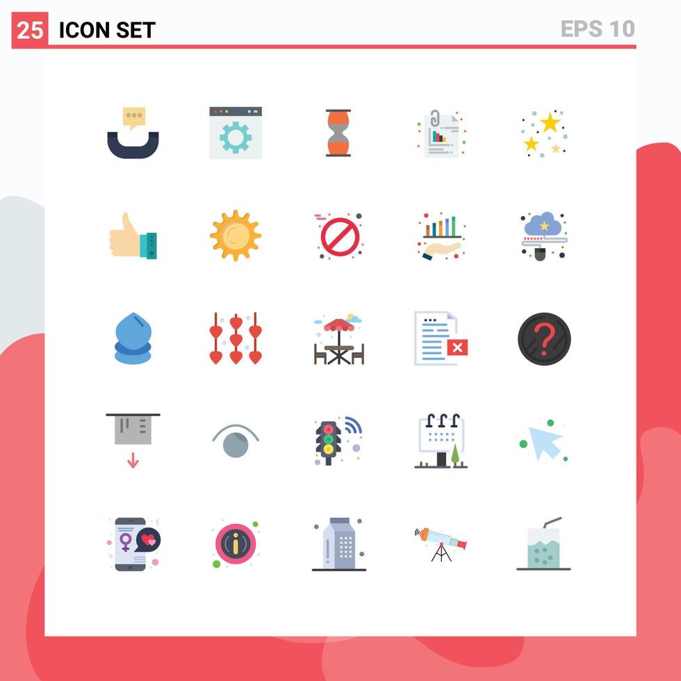 Flat Color Pack of 25 Universal Symbols of office document hourglass attachment time Editable Vector Design Elements